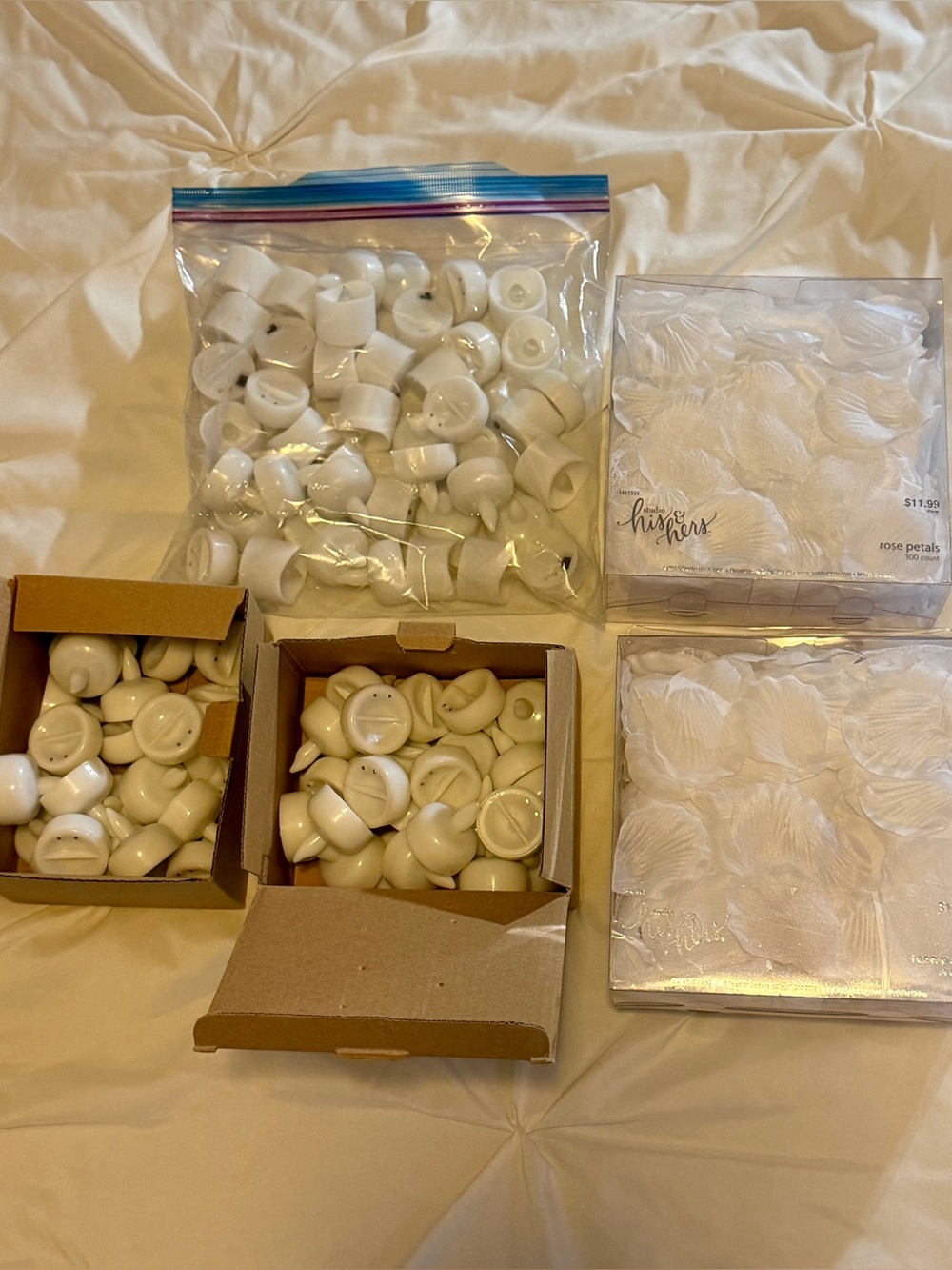 White Decorative Tea Lights & White Rose Petals!